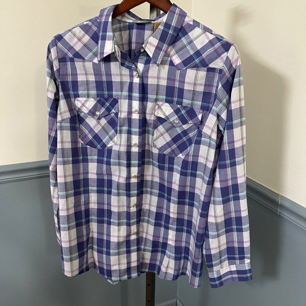 Wrangler Western Plaid Long Sleeve Pearl Snap Shirt XL